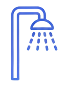 Icono de una regadera de emergencia para laboratorio color azul