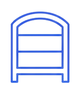 Icono de una vitrina con una repisa puente color azul